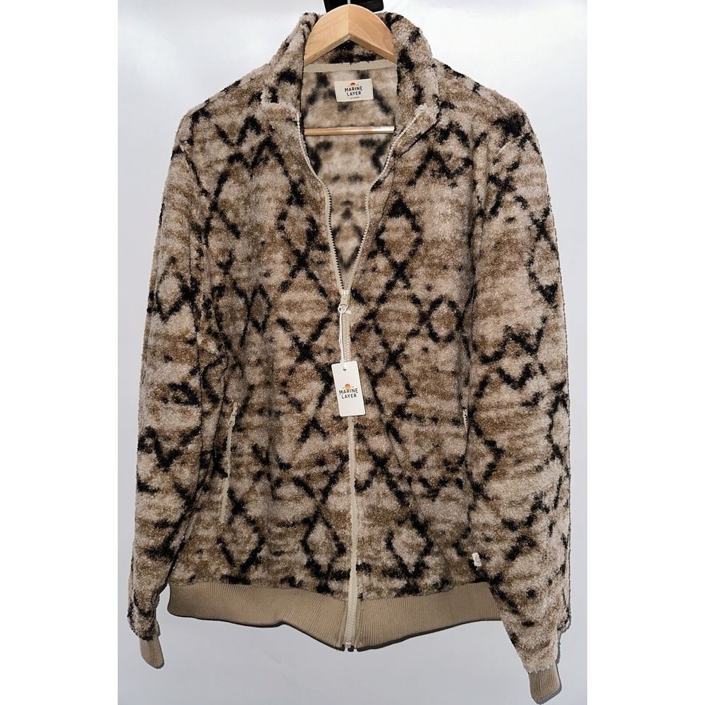 Marine‎ Layer NWT Mason Sherpa Full Zip Jacket In Tan Geo For Men's XL - Picture 3 of 10
